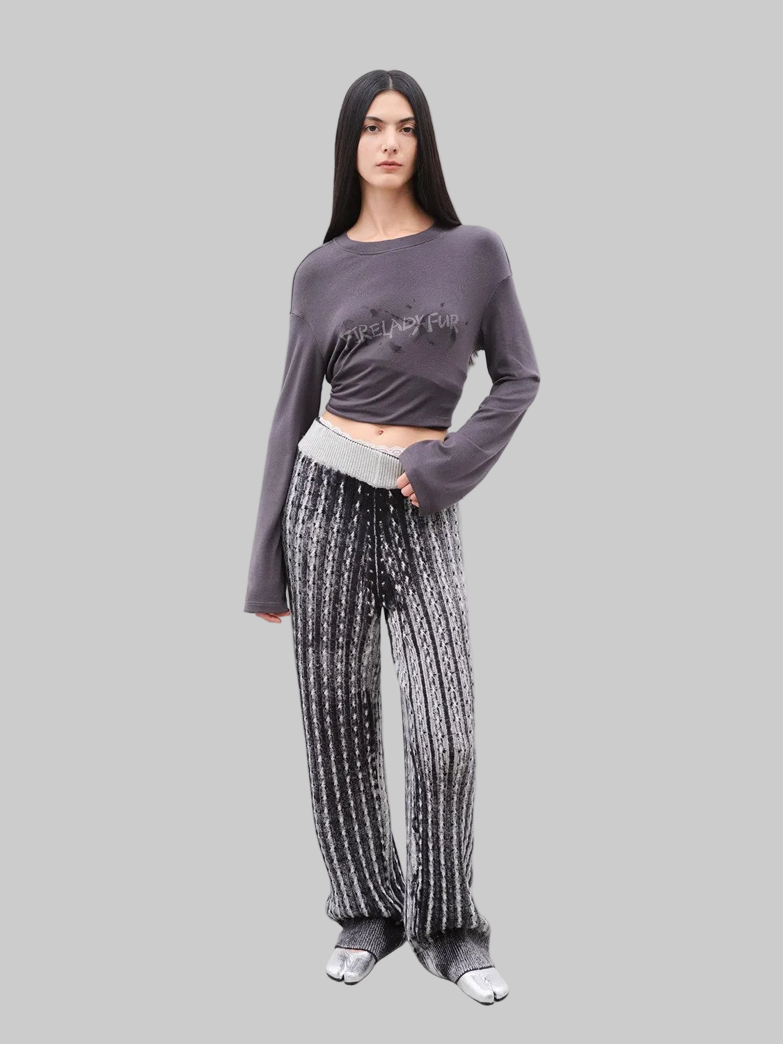 "Winter Date" fashionable slim silhouette permeation printing and dyeing process loose knitted straight pants