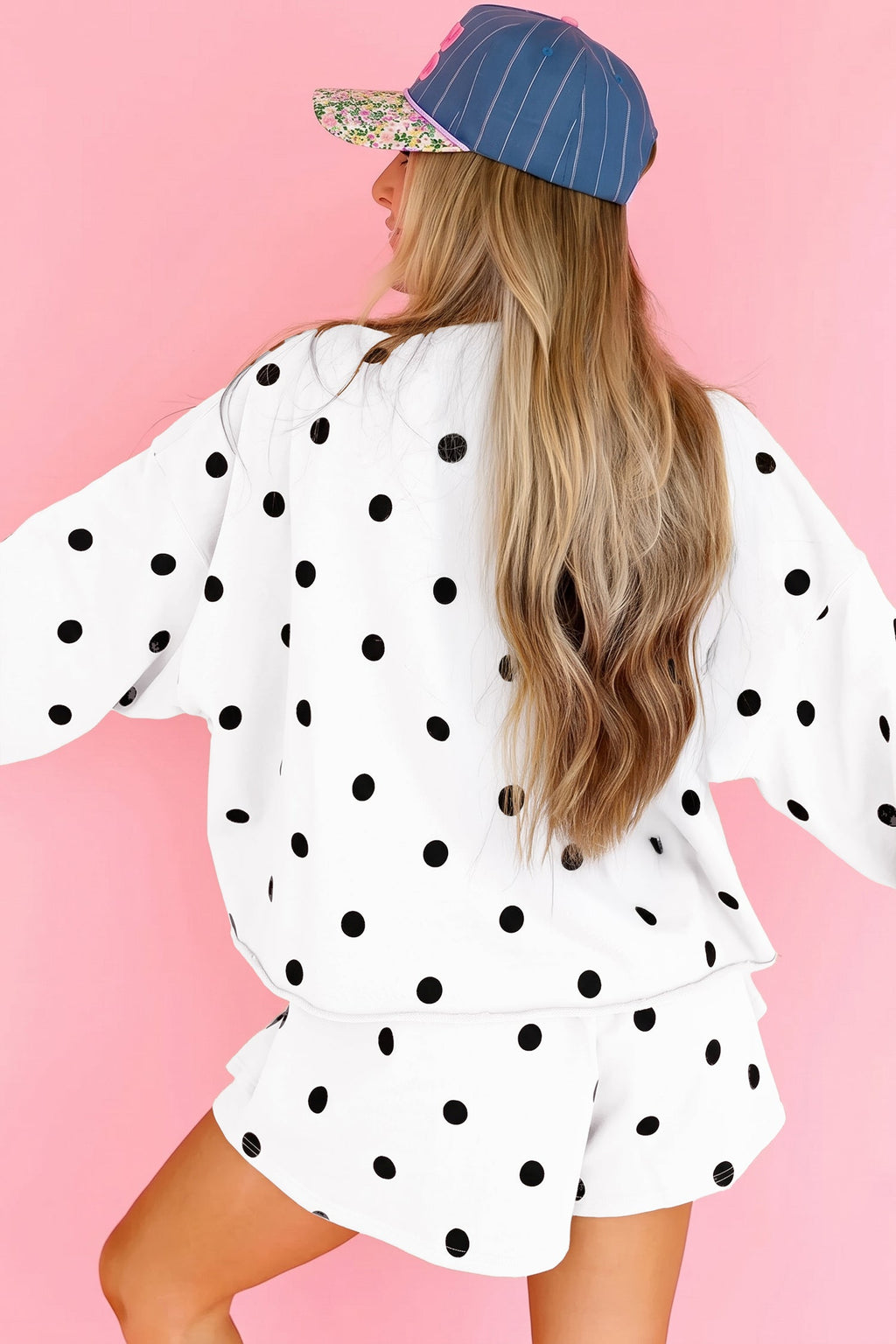 Brown Polka Dot Raw Hem Relaxed Pullover Loose Skort Two Piece Set