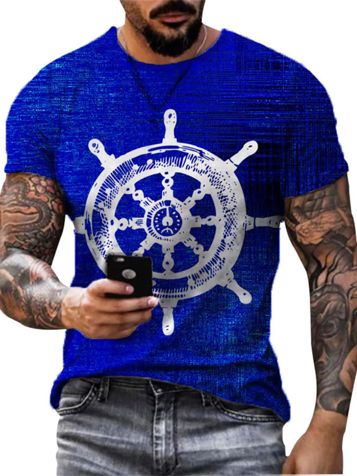 Full Size Artistic Compass Graphic Round Neck T-Shirt