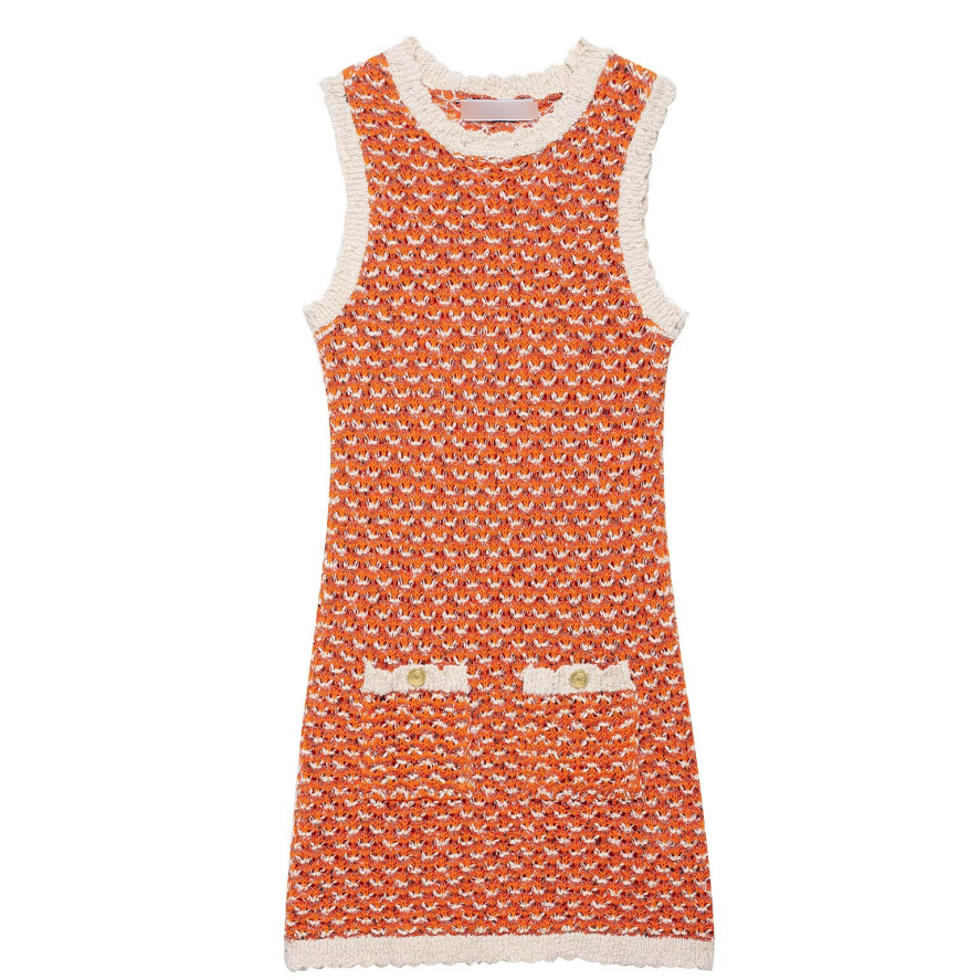 Round Neck Pocket Decorative Texture Knitted Mini Dress