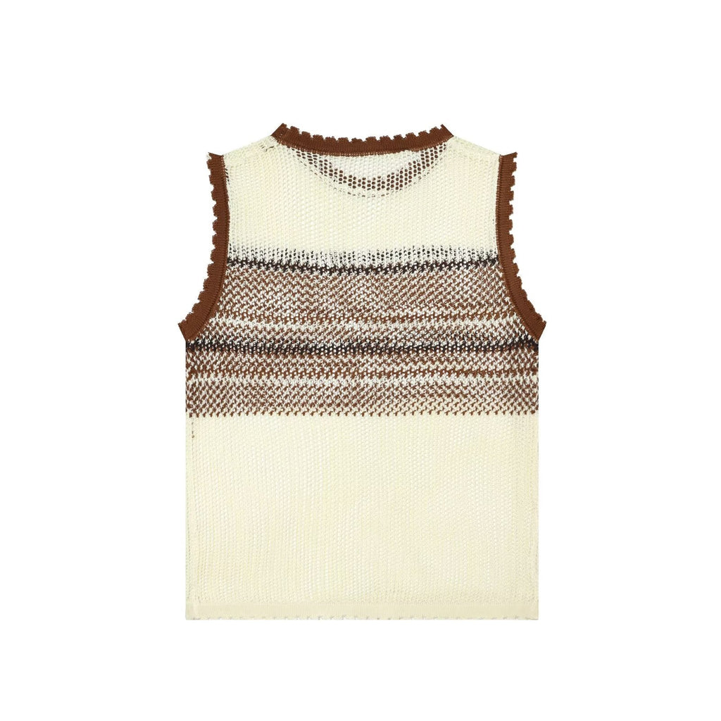 Artistic Contrast Color Design round Neck Knitted Vest Top