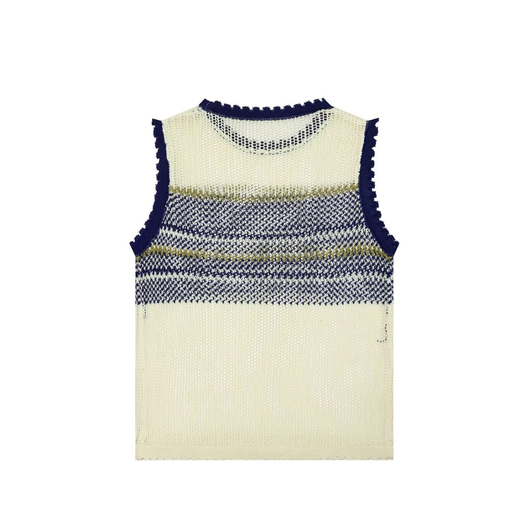 Artistic Contrast Color Design round Neck Knitted Vest Top