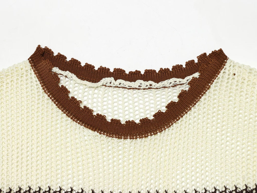 Artistic Contrast Color Design round Neck Knitted Vest Top