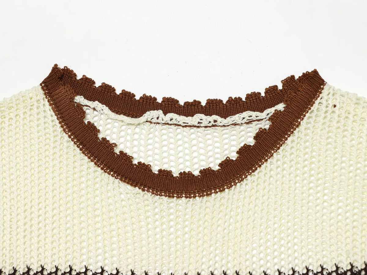 Artistic Contrast Color Design round Neck Knitted Vest Top