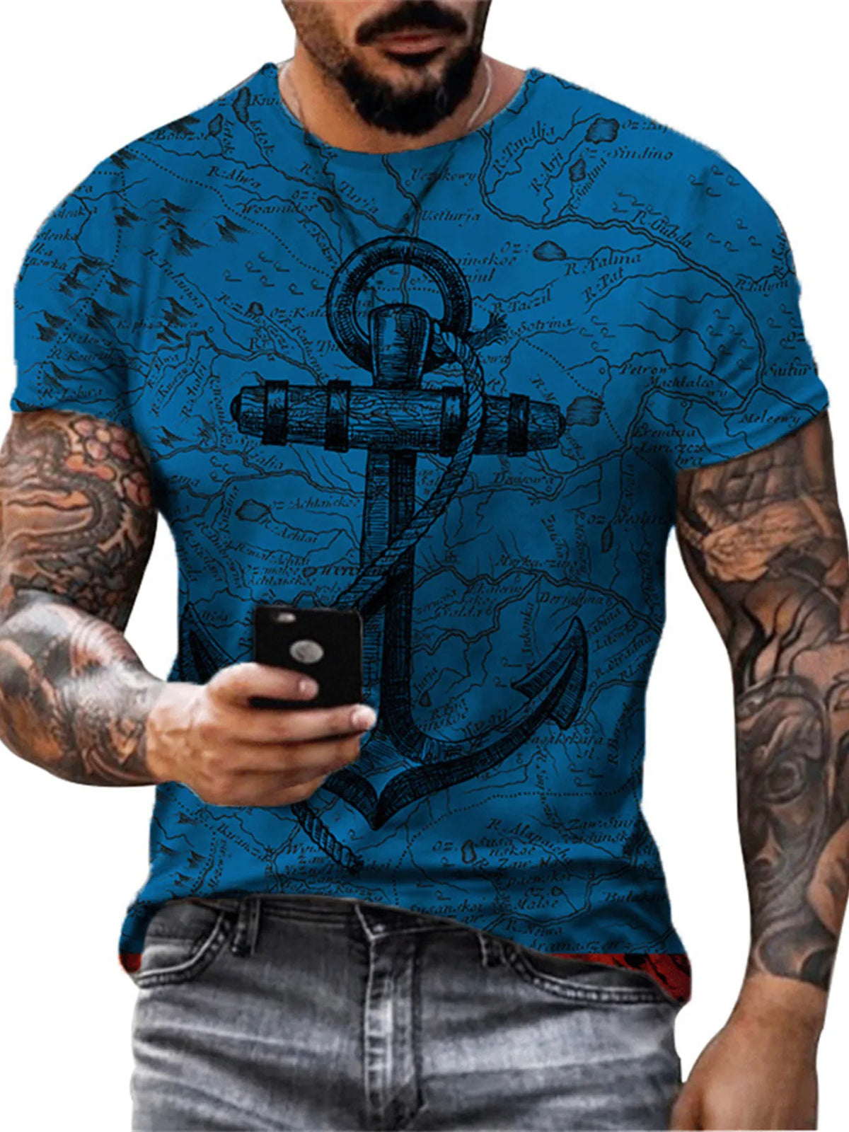 Full Size Artistic Compass Graphic Round Neck T-Shirt