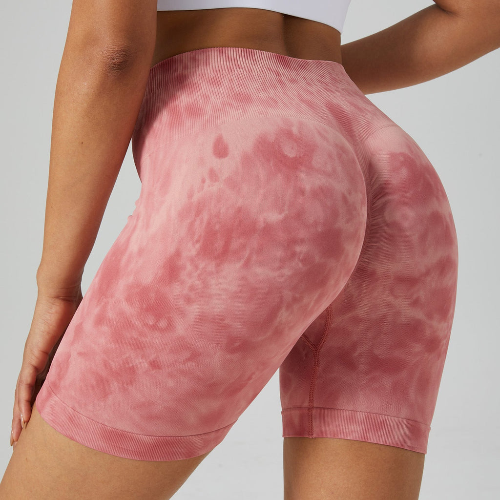 High-Waist Tie-Dye Yoga Shorts | Breathable & Hip Lift