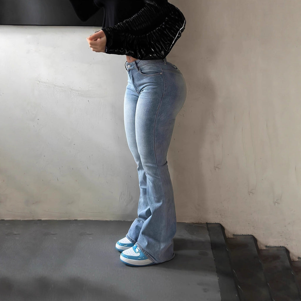 Denim Jeans With A Personalized Street-Style Retro Hip-hop Print
