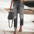 Ripped Non-elastic Retro Fashion Jeans