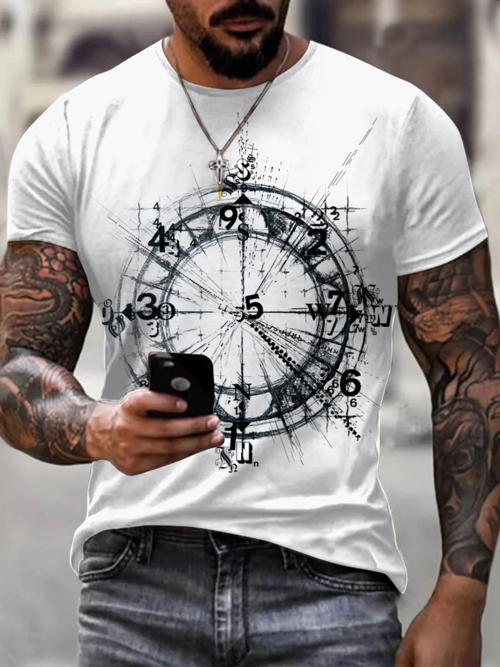 Full Size Artistic Compass Graphic Round Neck T-Shirt