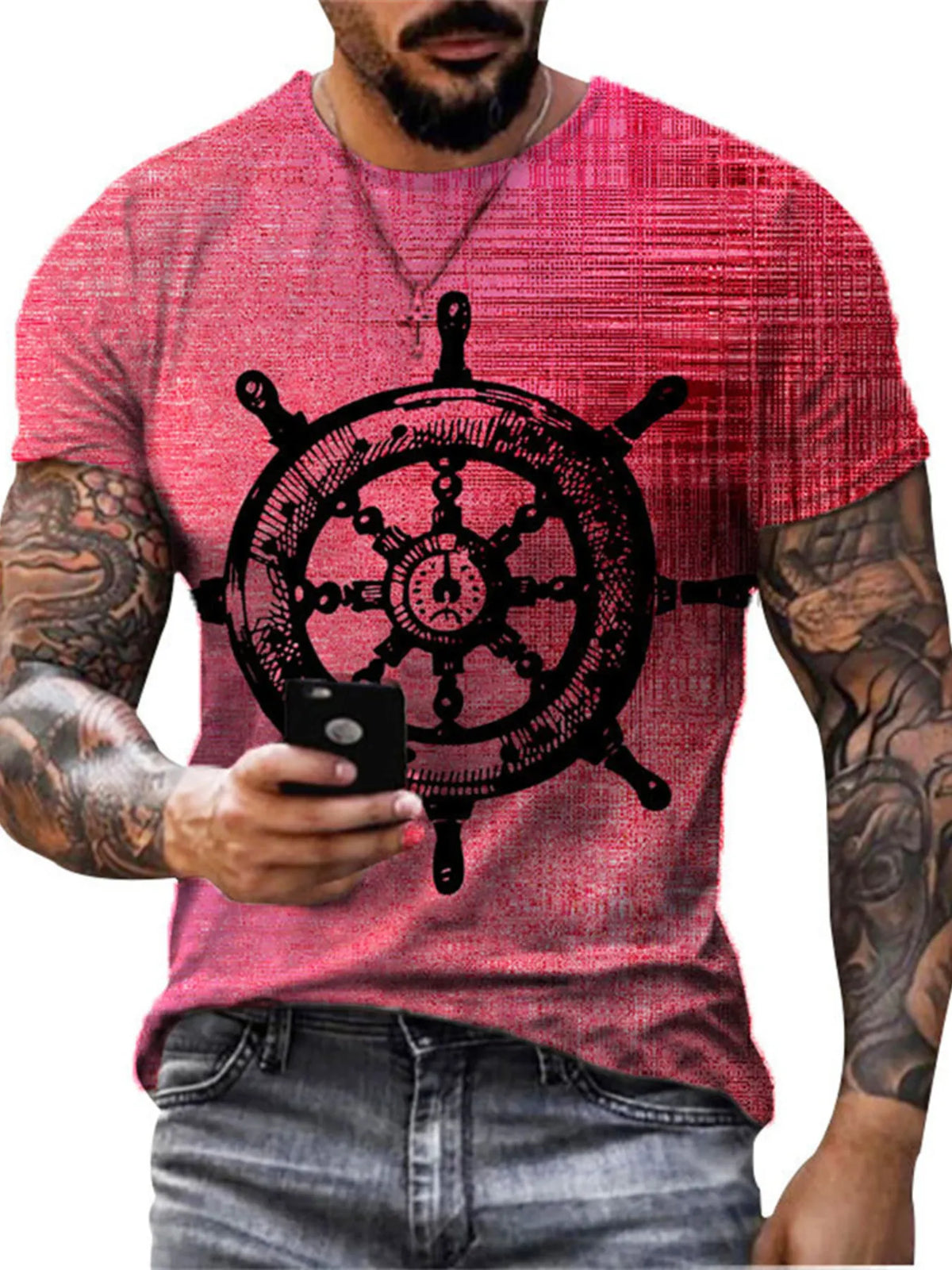 Full Size Artistic Compass Graphic Round Neck T-Shirt