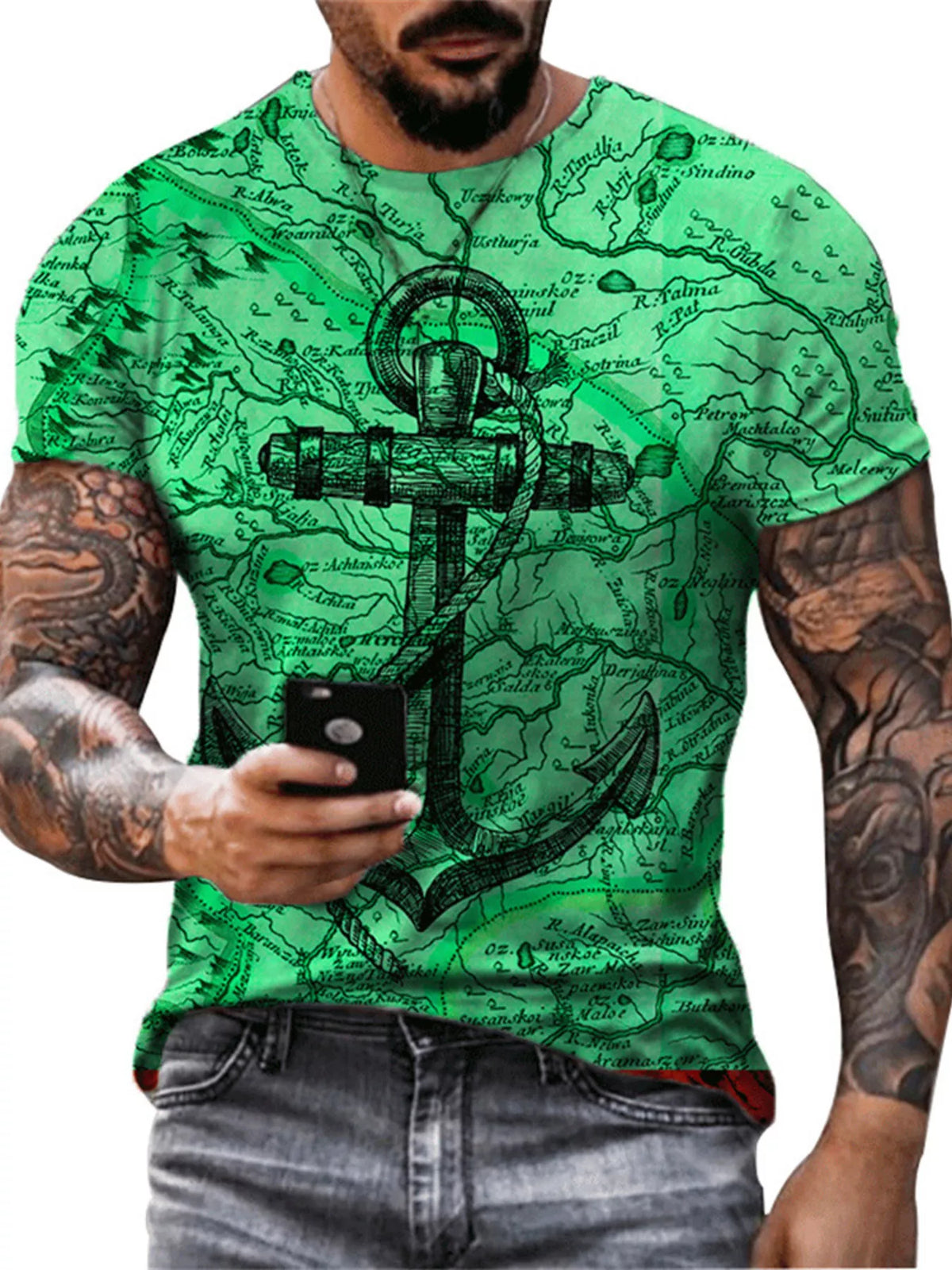 Full Size Artistic Compass Graphic Round Neck T-Shirt