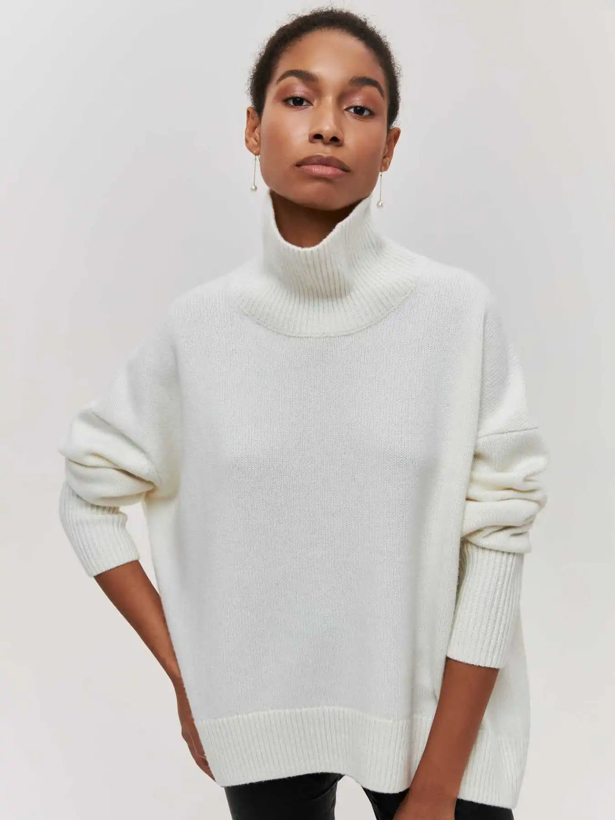 Fashion Pink Solid Warm Thick Loose Sweater Women