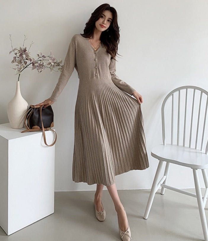 Women Sweater Dress Knitted Belted Female A-line soft dresses