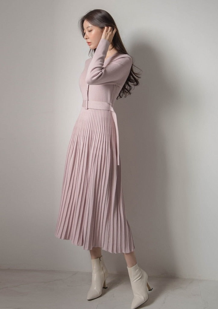 Women Sweater Dress Knitted Belted Female A-line soft dresses