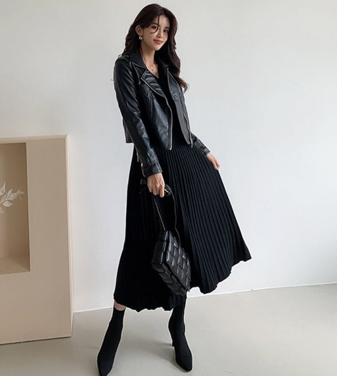 Women Sweater Dress Knitted Belted Female A-line soft dresses