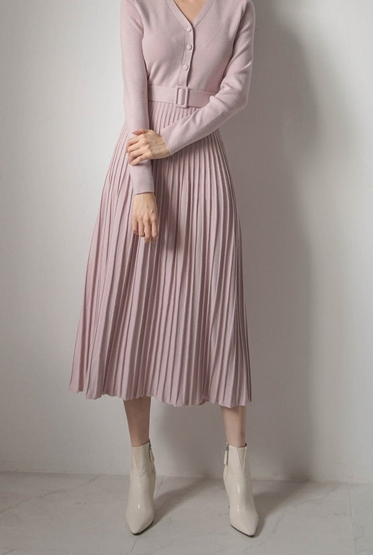 Women Sweater Dress Knitted Belted Female A-line soft dresses