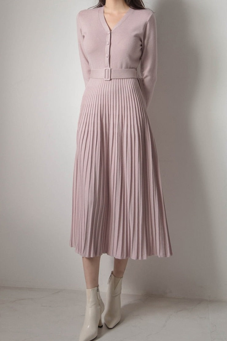 Women Sweater Dress Knitted Belted Female A-line soft dresses