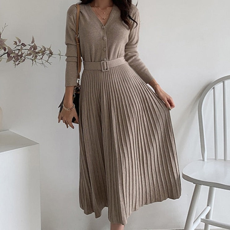 Women Sweater Dress Knitted Belted Female A-line soft dresses