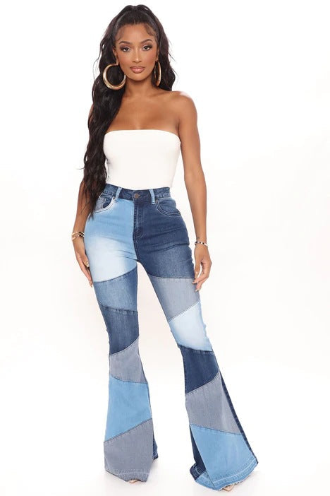 Denim Wide Leg Stitching Jeans Women