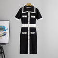 Contrast Color Short Sleeve High Waist Knitted Dress