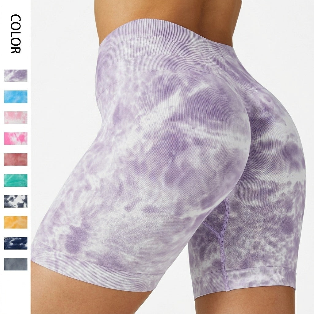High-Waist Tie-Dye Yoga Shorts | Breathable & Hip Lift