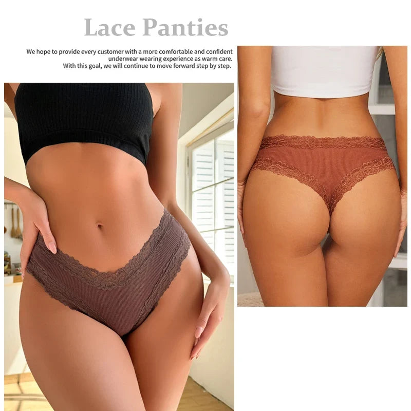 5PCS/Set Women Lace Seamless Cotton Panties