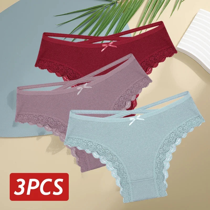 3PCS/Set Cotton Sexy Lace Brazilian Panties