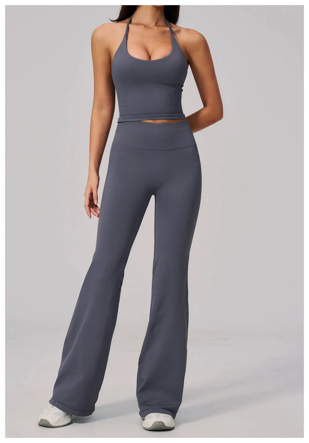 New Yoga Sets Women Seamless Thread Hanging Neck Sports Vest Exercise Fitness Suit High Waist Wide Leg Pants Tracksuit