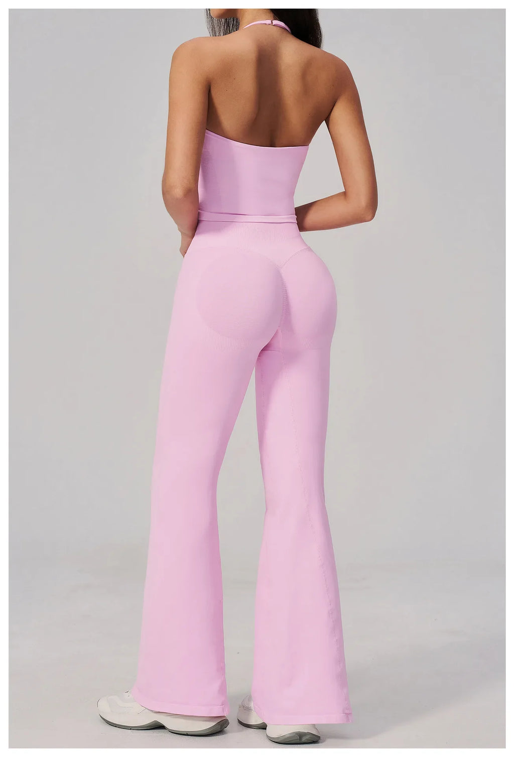 New Yoga Sets Women Seamless Thread Hanging Neck Sports Vest Exercise Fitness Suit High Waist Wide Leg Pants Tracksuit