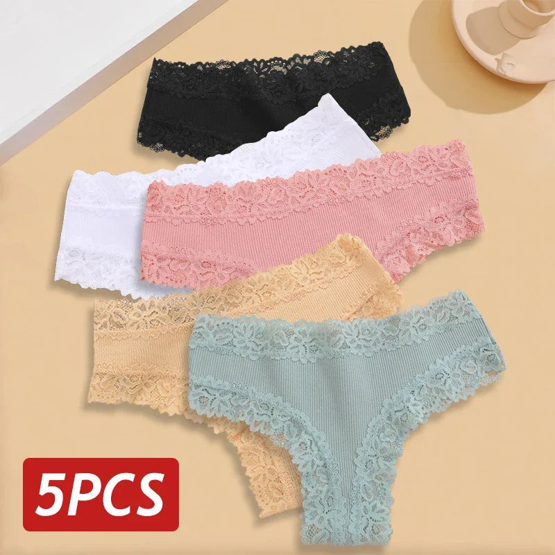 5PCS/Set Women Lace Seamless Cotton Panties