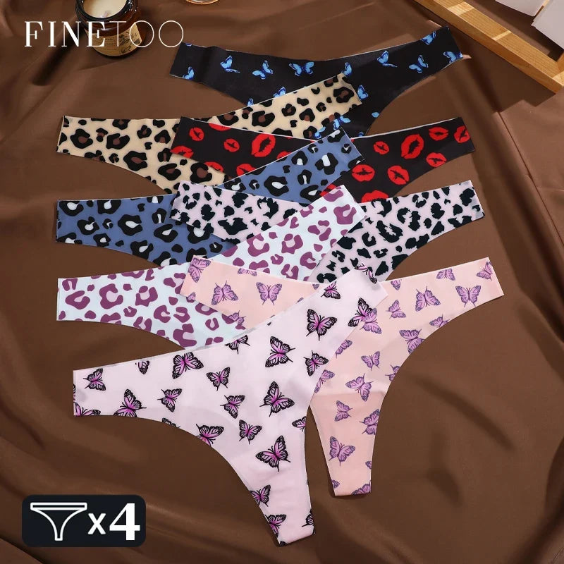 4Pcs Ultra Soft Sexy Graphic Print Seamless Thongs