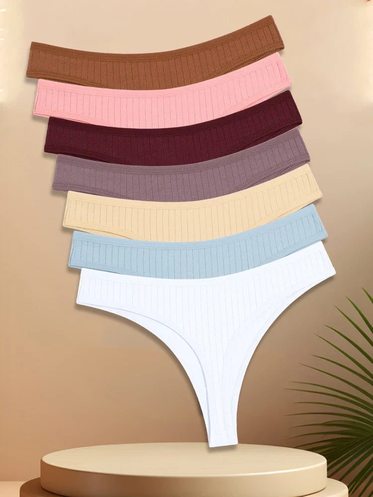 7PCS Cotton Striped Thongs