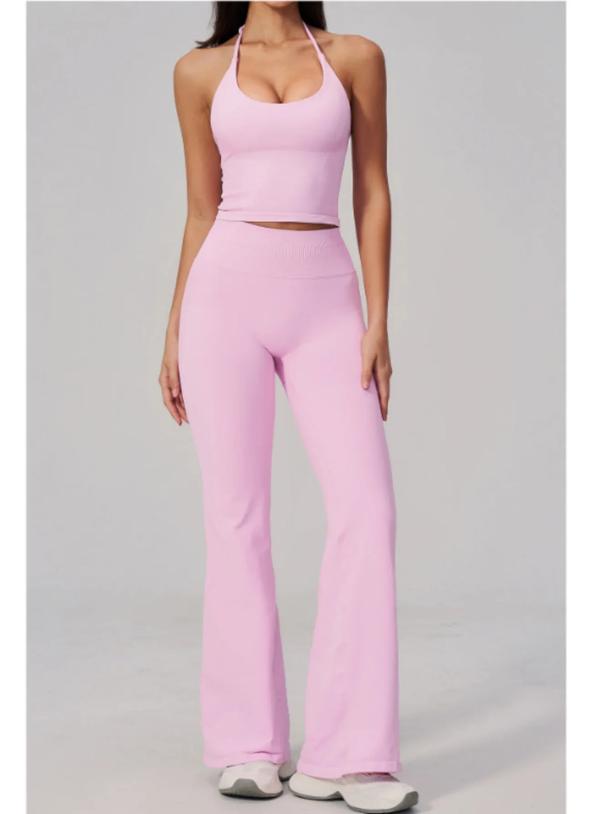 New Yoga Sets Women Seamless Thread Hanging Neck Sports Vest Exercise Fitness Suit High Waist Wide Leg Pants Tracksuit