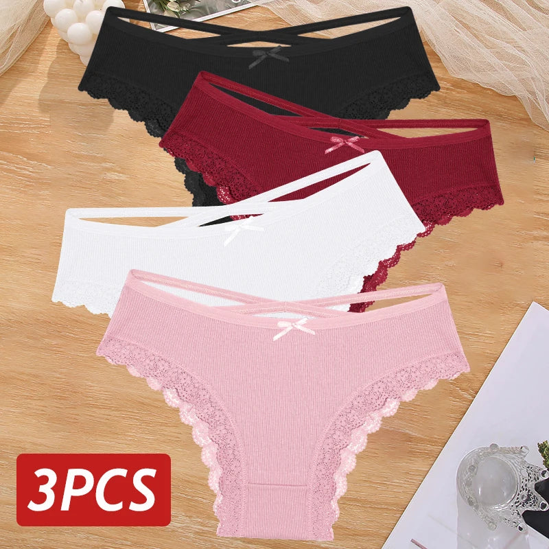 3PCS/Set Cotton Sexy Lace Brazilian Panties
