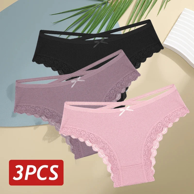 3PCS/Set Cotton Sexy Lace Brazilian Panties