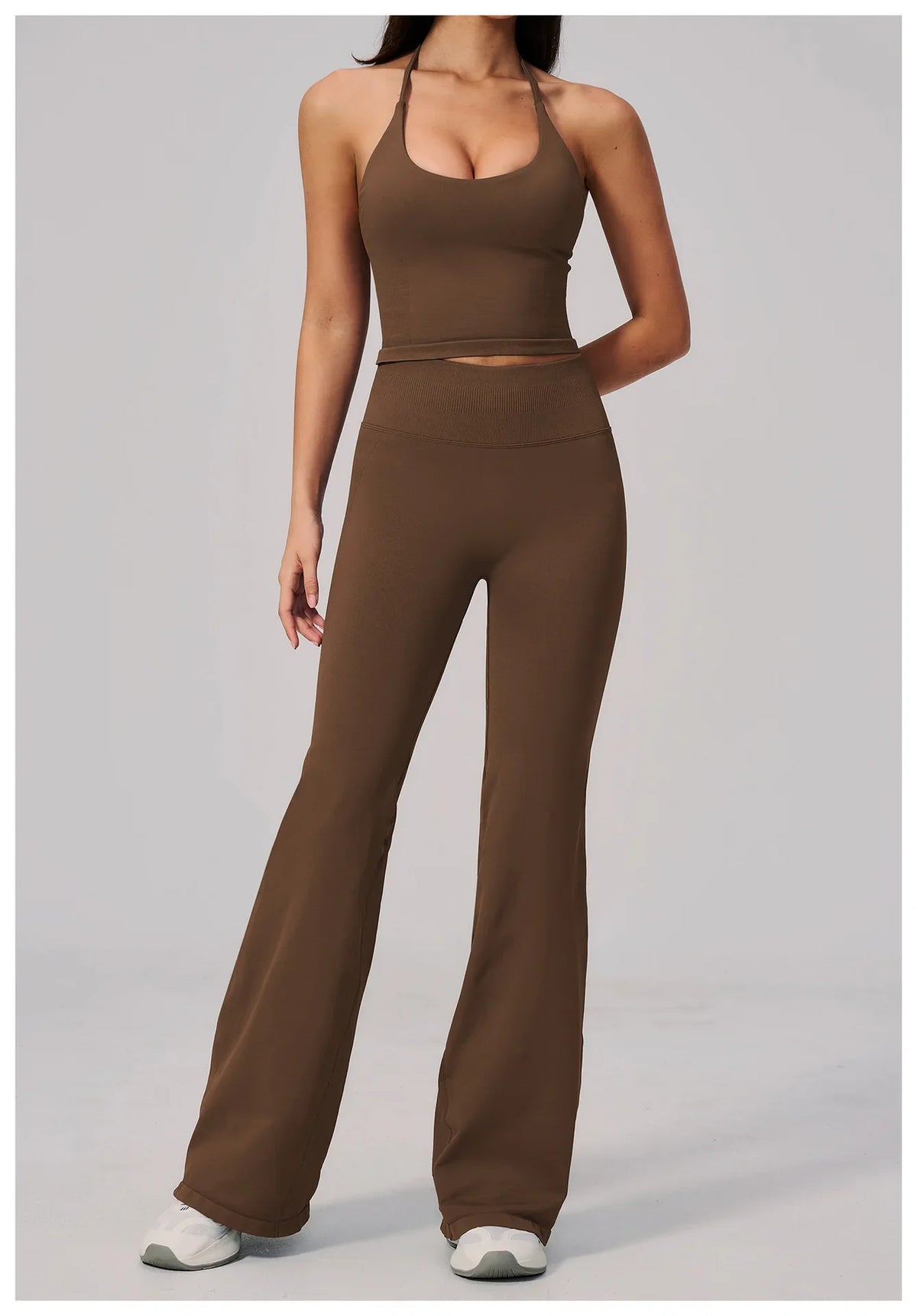 New Yoga Sets Women Seamless Thread Hanging Neck Sports Vest Exercise Fitness Suit High Waist Wide Leg Pants Tracksuit