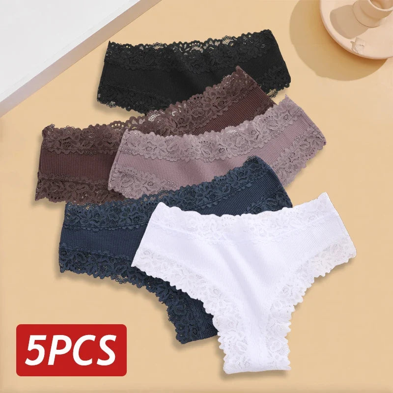 5PCS/Set Women Lace Seamless Cotton Panties