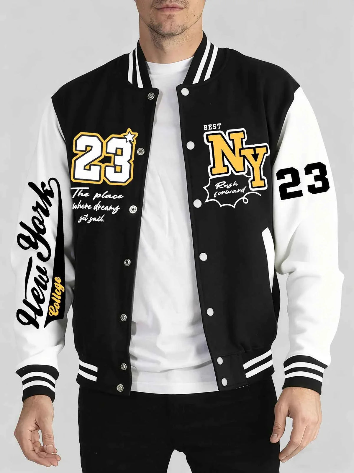 New York Art Letter 23 Print Man Jacket Autumn Winter Baseball Jersey Warm Trendy Jacket Fashion Street Top