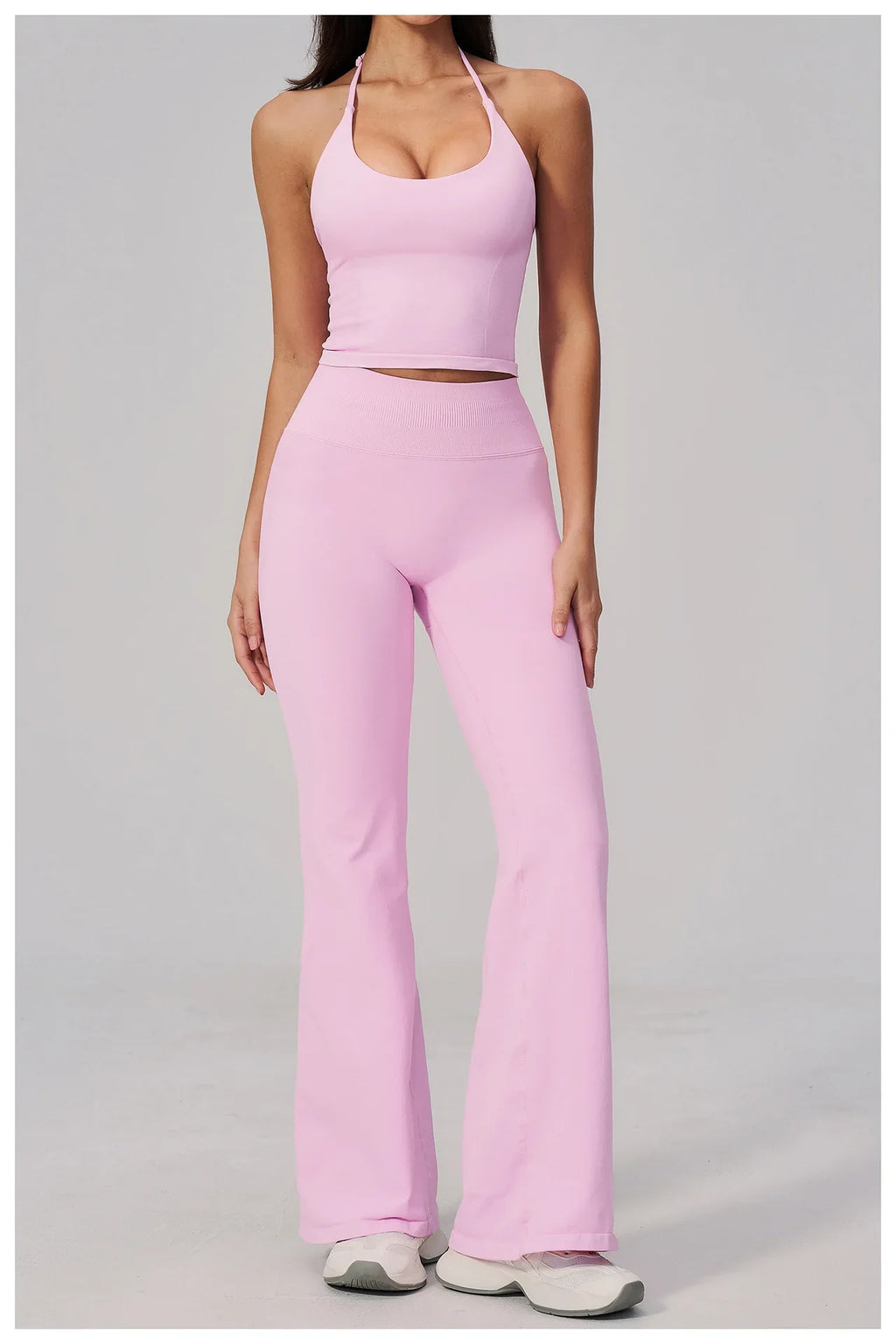 New Yoga Sets Women Seamless Thread Hanging Neck Sports Vest Exercise Fitness Suit High Waist Wide Leg Pants Tracksuit
