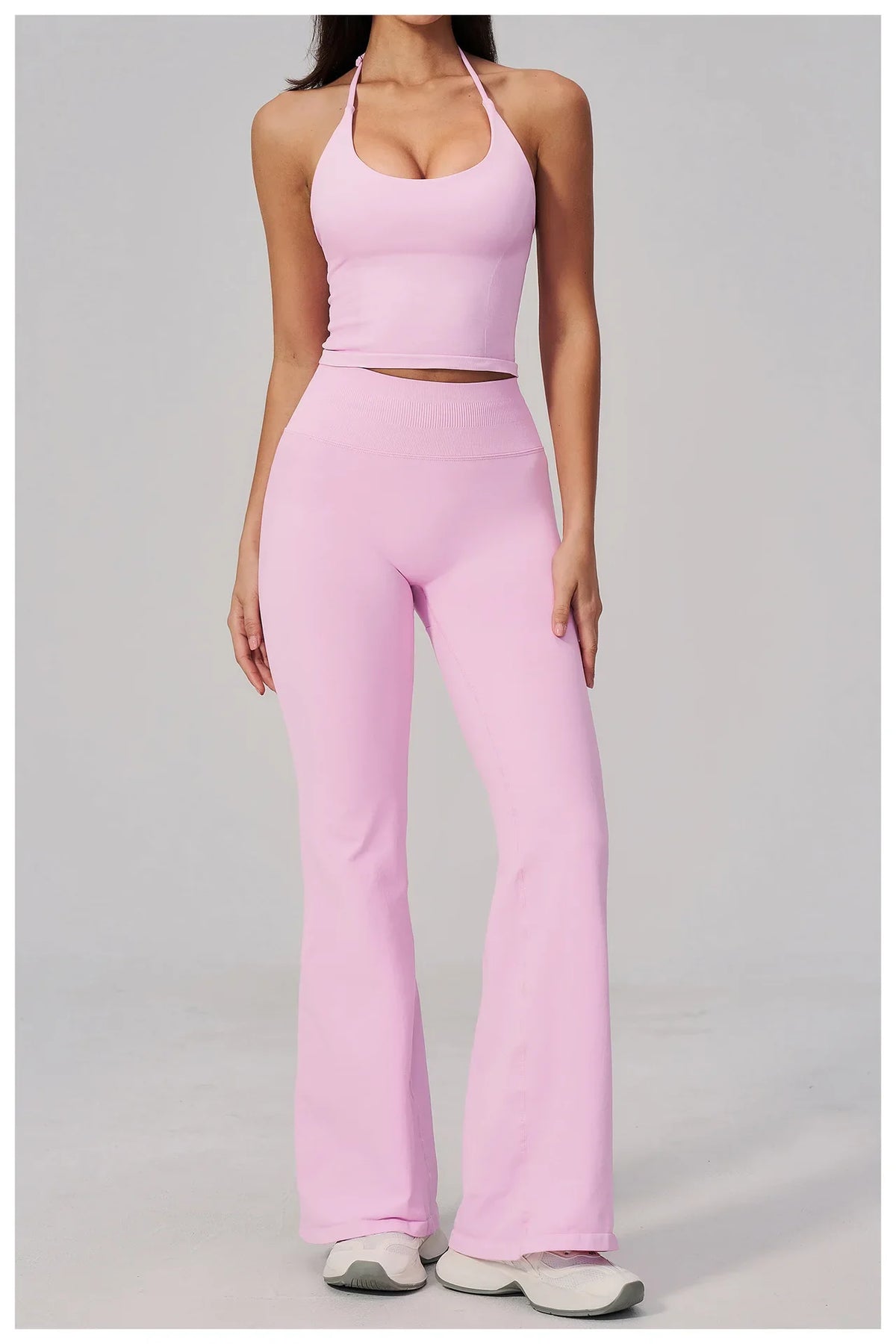 New Yoga Sets Women Seamless Thread Hanging Neck Sports Vest Exercise Fitness Suit High Waist Wide Leg Pants Tracksuit