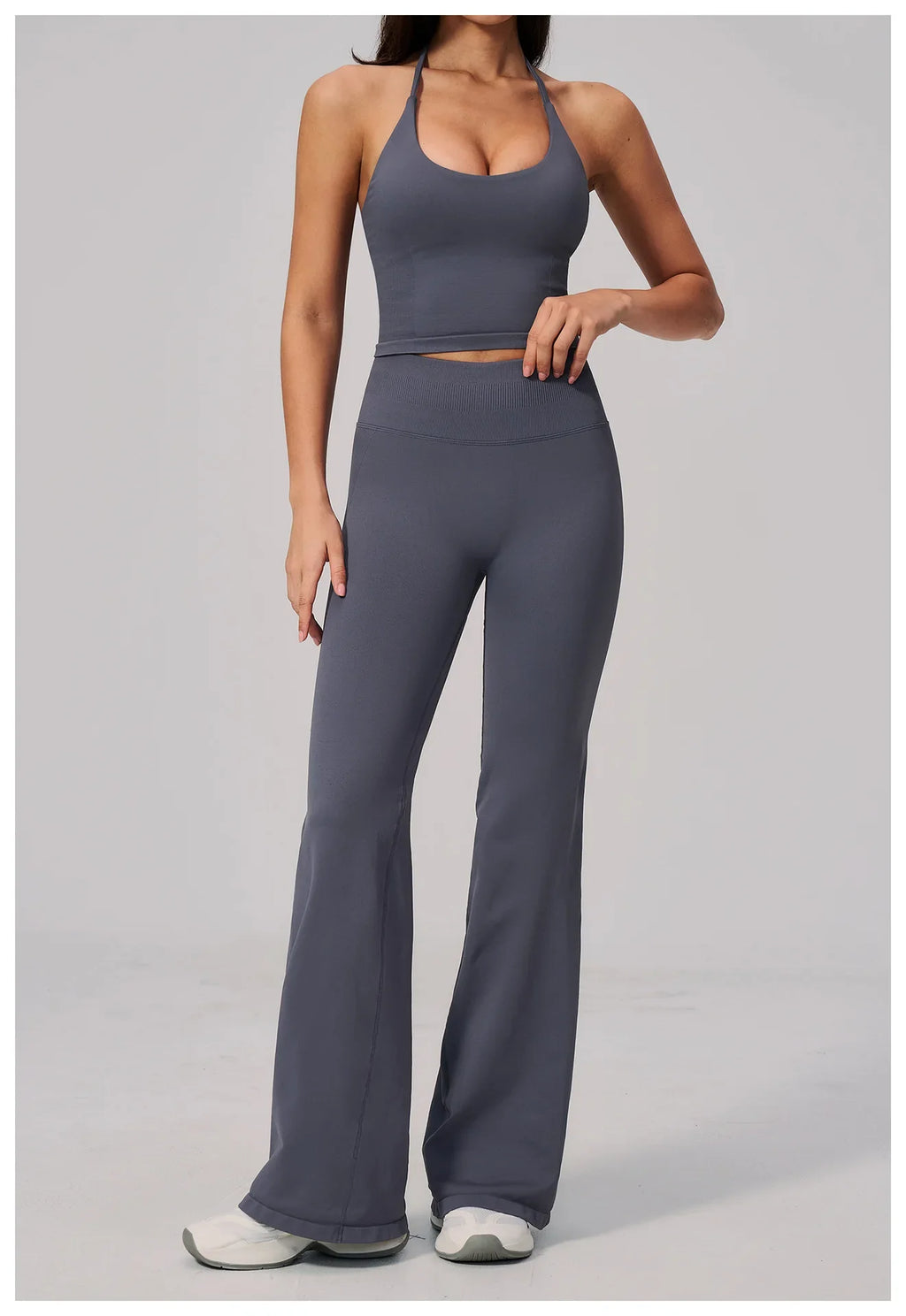 New Yoga Sets Women Seamless Thread Hanging Neck Sports Vest Exercise Fitness Suit High Waist Wide Leg Pants Tracksuit