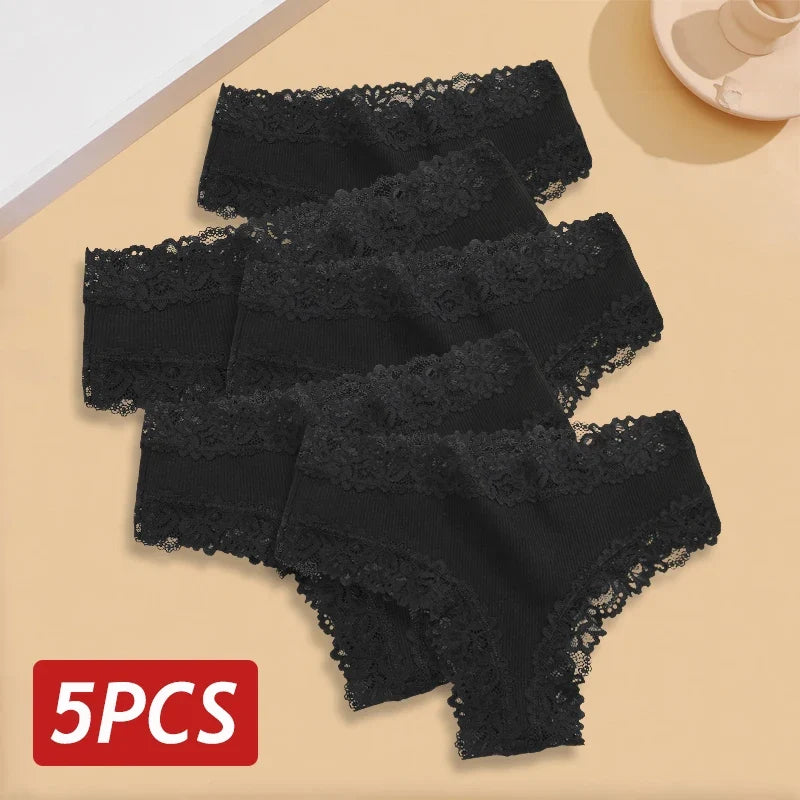 5PCS/Set Women Lace Seamless Cotton Panties
