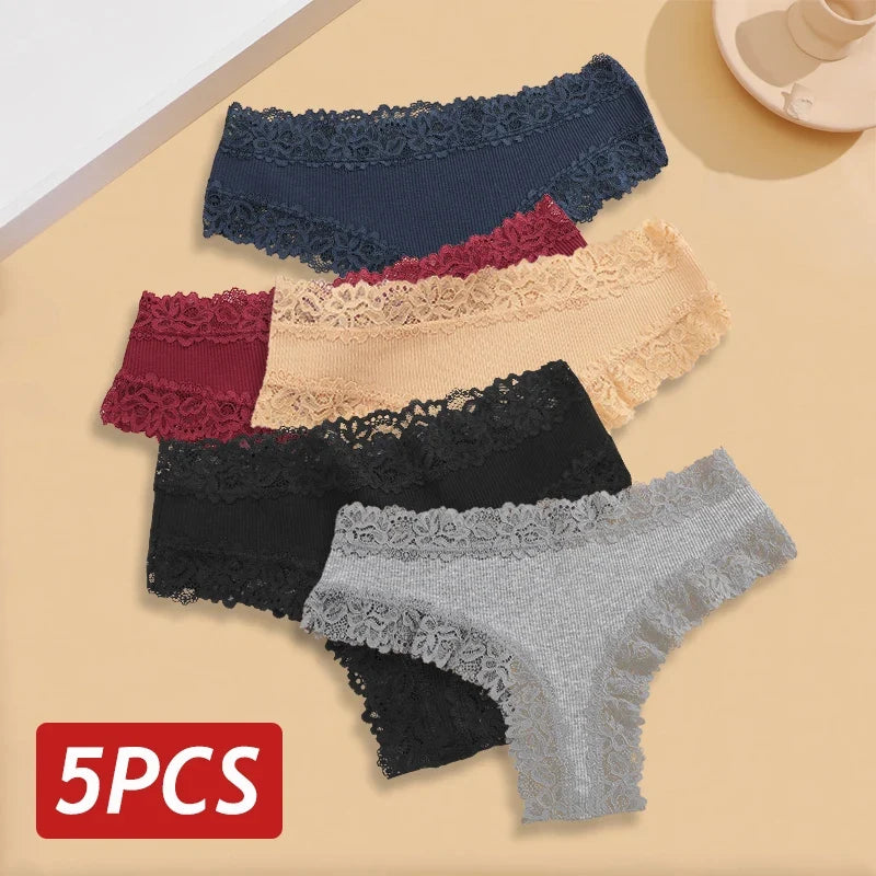 5PCS/Set Women Lace Seamless Cotton Panties