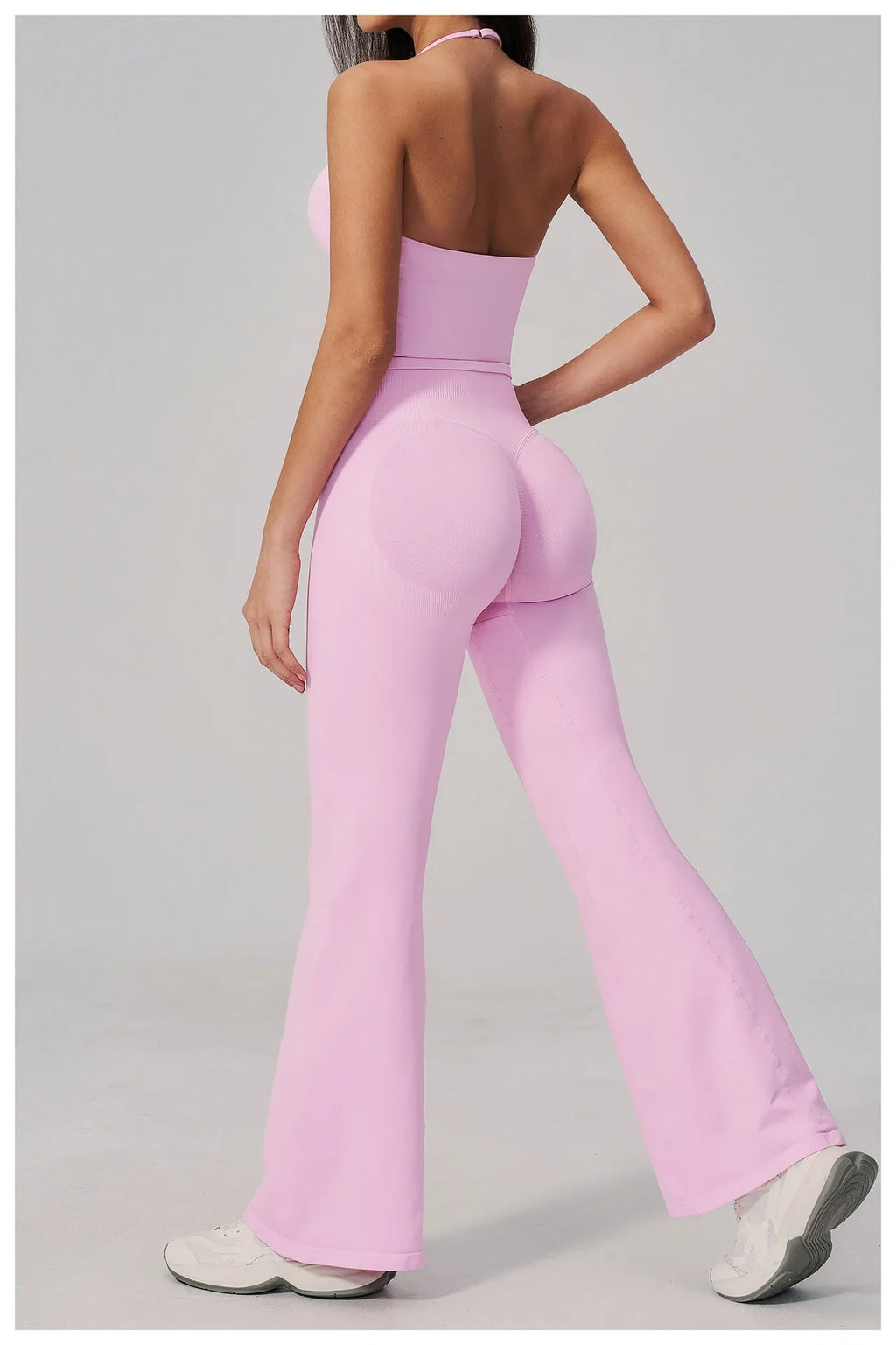 New Yoga Sets Women Seamless Thread Hanging Neck Sports Vest Exercise Fitness Suit High Waist Wide Leg Pants Tracksuit
