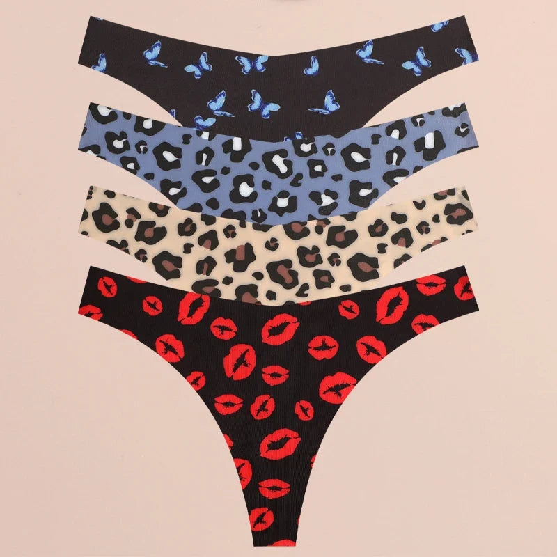 4Pcs Ultra Soft Sexy Graphic Print Seamless Thongs