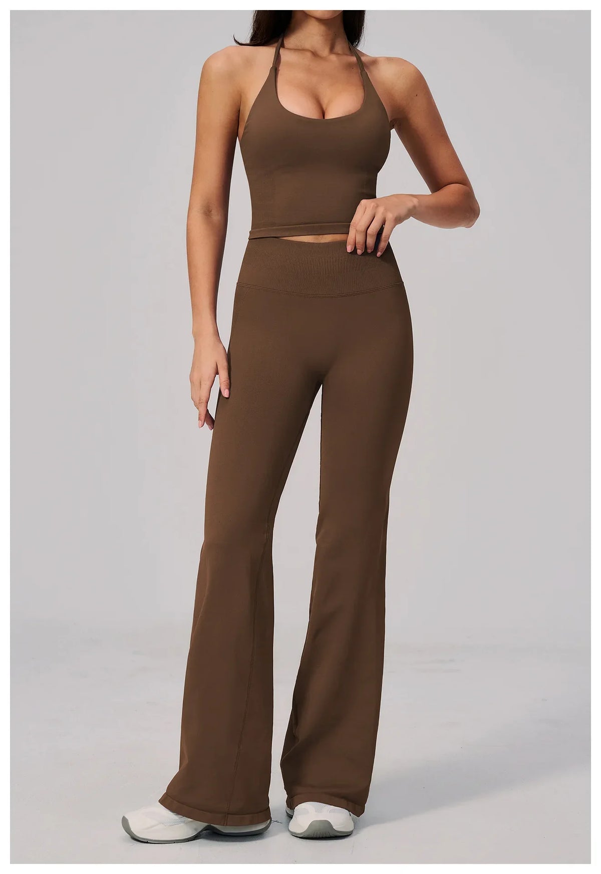 New Yoga Sets Women Seamless Thread Hanging Neck Sports Vest Exercise Fitness Suit High Waist Wide Leg Pants Tracksuit