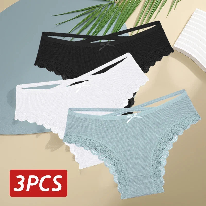 3PCS/Set Cotton Sexy Lace Brazilian Panties