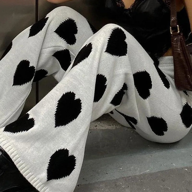 Women's Heart Pattern Knit Jogger Sweatpants
