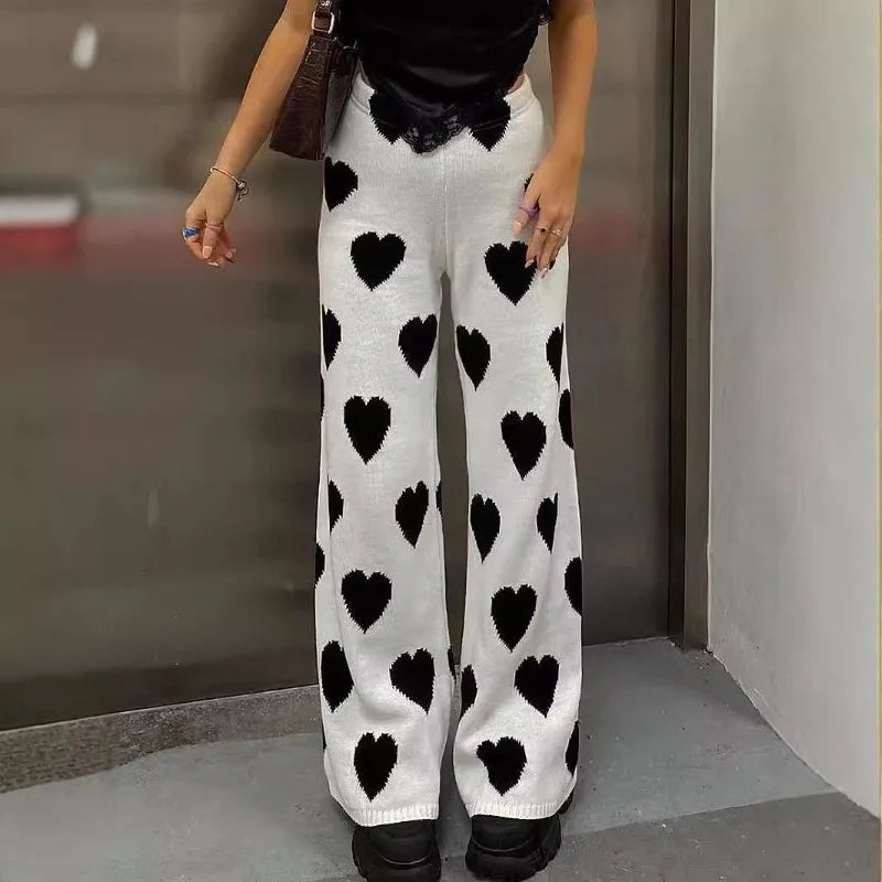 Women's Heart Pattern Knit Jogger Sweatpants