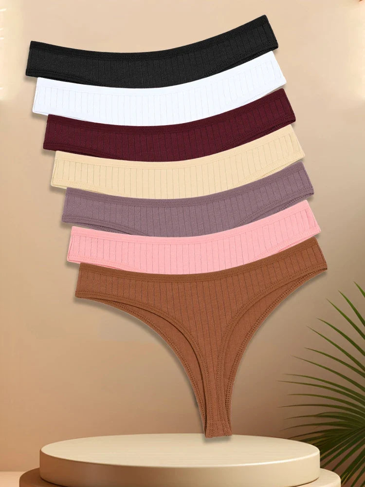7PCS Cotton Striped Thongs